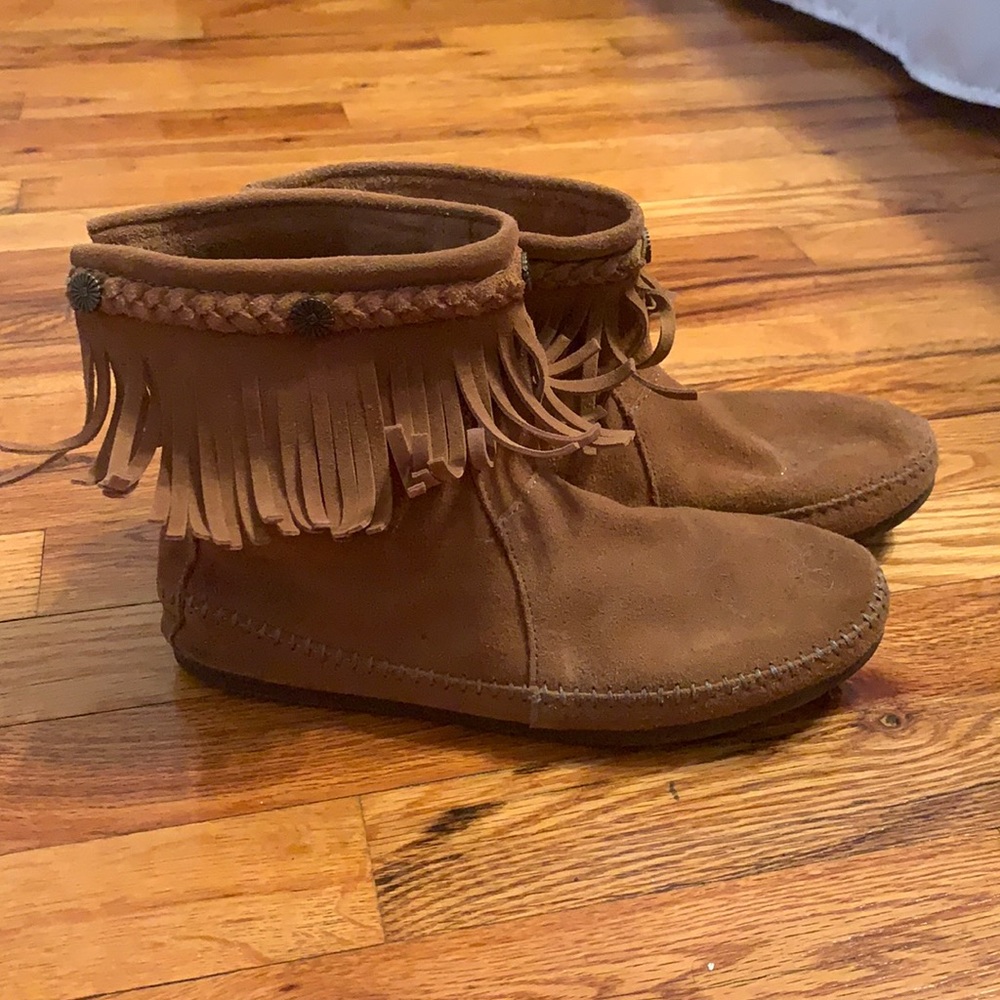 Faux leather fringe booties